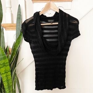 Bebe Black Striped Sheer Knit Cowl Neck Top Shirt #14
